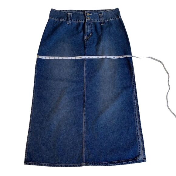 Vintage 90s Squeeze Stephen Hardy Denim Maxi Midi Skirt Deep Side Slits Sz 13/14 - Picture 6 of 13